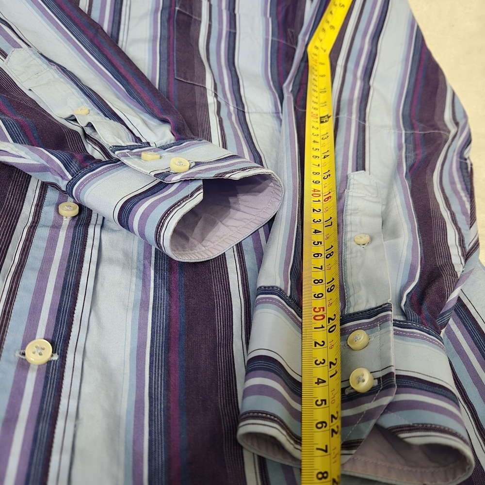 Tommy Hilfiger Shirt Men's M Blue Purpl Striped Long Sleeve Button Up 80's 2 Ply - Picture 7 of 15